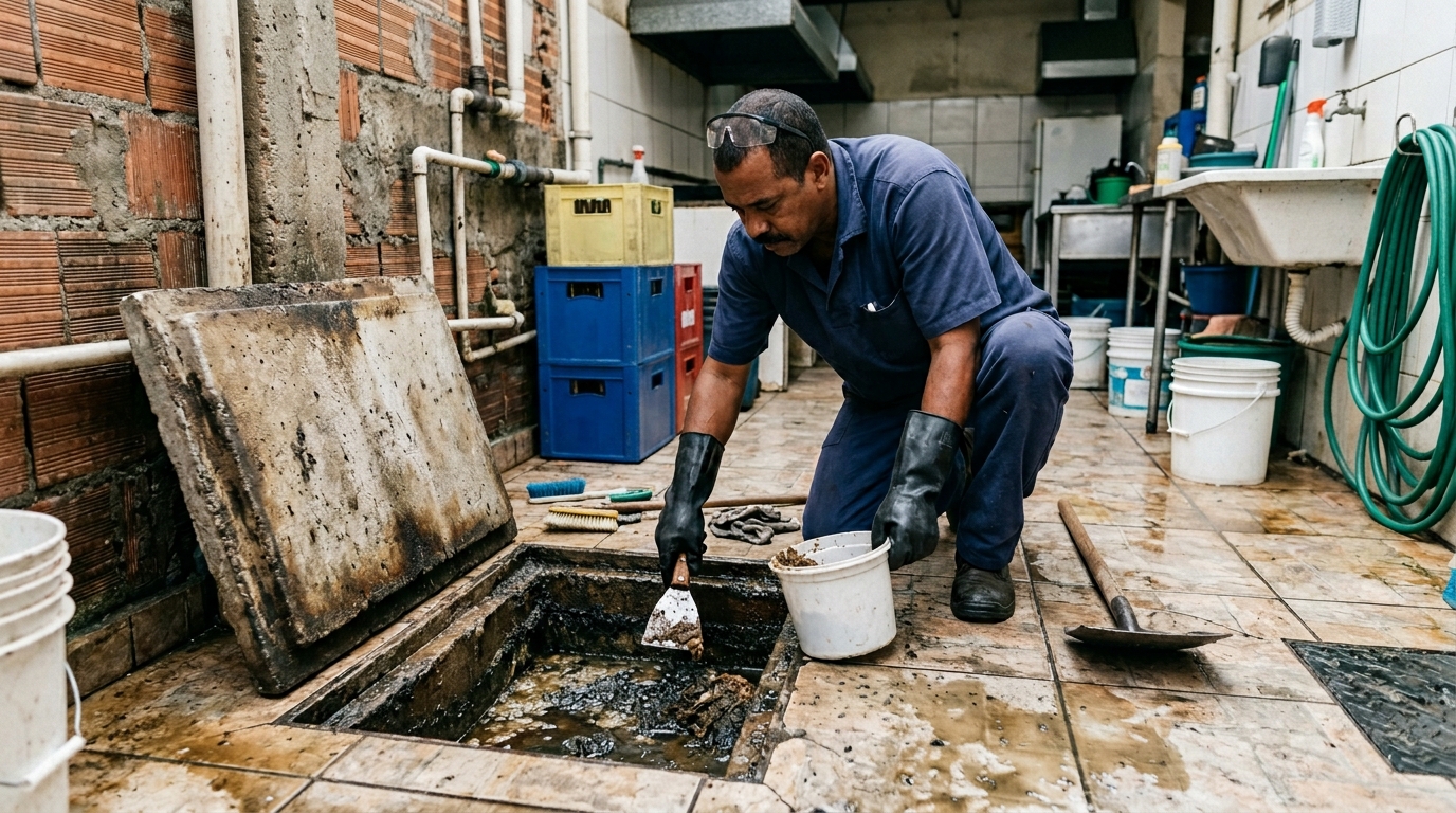 Limpeza de caixa de gordura residencial em Duque de Caxias-RJ