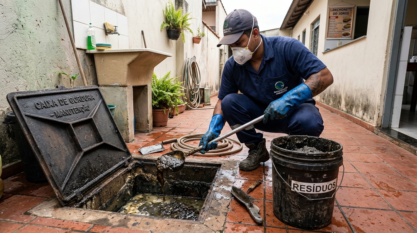 Remoção de lodo de caixa de gordura em Duque de Caxias-RJ